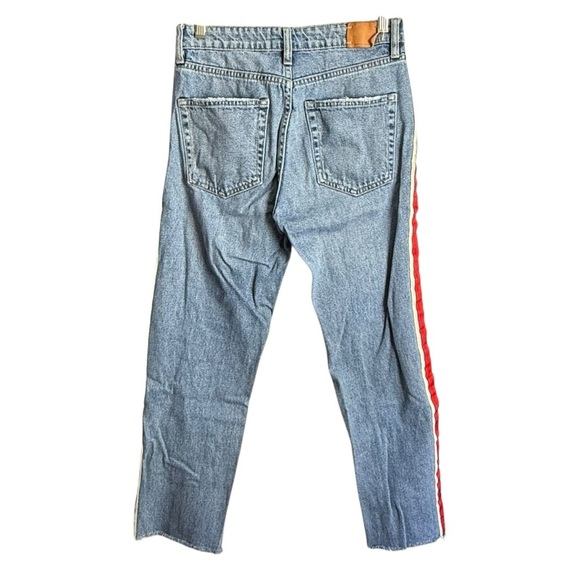 Zara Authentic Denim TRF Straight Cropped Jeans Medium Wash Side Stripe Size 4 - Picture 5 of 16